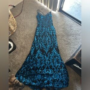 Blue black sequin sparkly prom ball dress